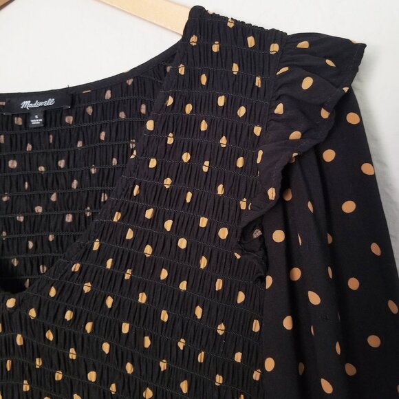 Madewell Lucie V-Neck Smocked Mini Dress in Oval Dot True Black Smocked S $119 - Picture 14 of 16